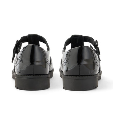 Back view of Junior Girls Lachly Brogue T-Bar Patent Leather Black