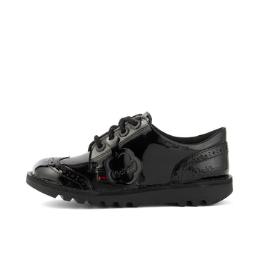 Left side view of Youth Womens Kick Lo Brogue Patent Leather Black
