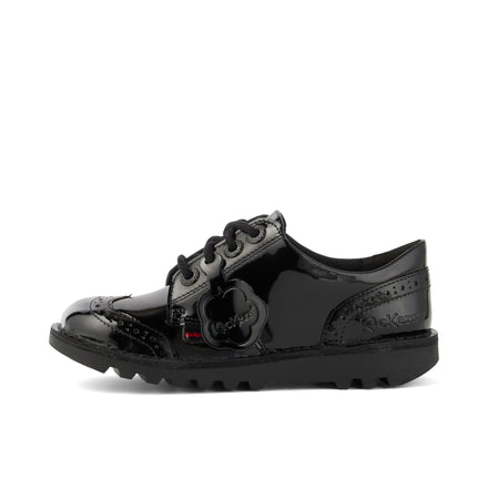 Left side view of Youth Womens Kick Lo Brogue Patent Leather Black