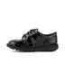 Left side view of Youth Womens Kick Lo Brogue Patent Leather Black