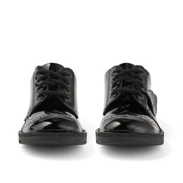 Front view of Youth Womens Kick Lo Brogue Patent Leather Black