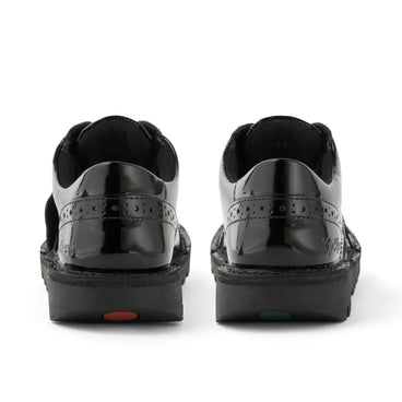 Back view of Youth Womens Kick Lo Brogue Patent Leather Black