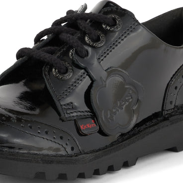Detail view (close-up) of Youth Womens Kick Lo Brogue Patent Leather Black