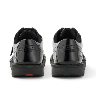 Back view of Junior Girls Kick Lo Brogue Patent Leather Black