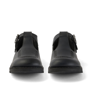Front view of Youth Womens Kick T Bar Leather Alternative Black