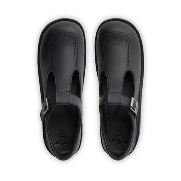 Detail view (Top view mapped) of Youth Womens Kick T Bar Leather Alternative Black