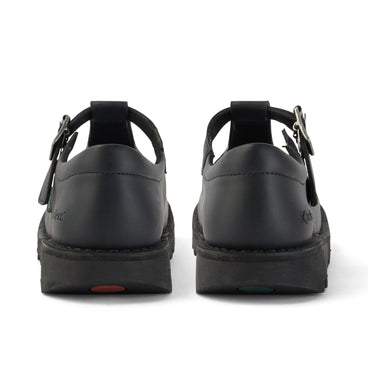 Back view of Youth Womens Kick T Bar Leather Alternative Black