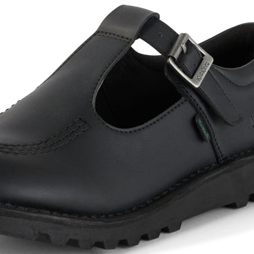 Detail view (close-up) of Youth Womens Kick T Bar Leather Alternative Black