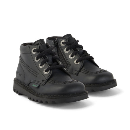 Front ¾ right of Infant Unisex Kick Hi Zip Leather Alternative Black