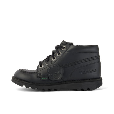Left side view of Junior Unisex Kick Hi Zip Leather Alternative Black
