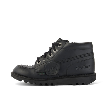 Left side view of Junior Unisex Kick Hi Zip Leather Alternative Black