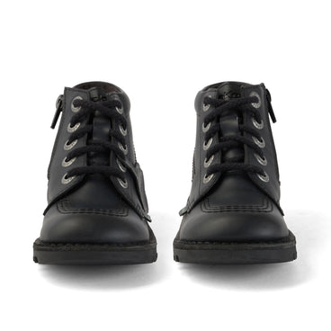 Front view of Junior Unisex Kick Hi Zip Leather Alternative Black