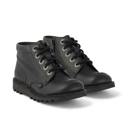 Front ¾ right of Junior Unisex Kick Hi Zip Leather Alternative Black