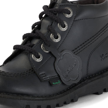 Detail view (close-up) of Junior Unisex Kick Hi Zip Leather Alternative Black