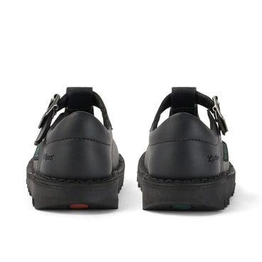 Back view of Infant Girls Kick T Bar Leather Alternative Black