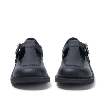 Front view of Junior Girls Kick T Bar Leather Alternative Black