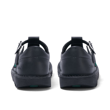 Back view of Junior Girls Kick T Bar Leather Alternative Black