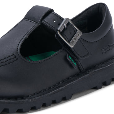 Detail view (close-up) of Junior Girls Kick T Bar Leather Alternative Black