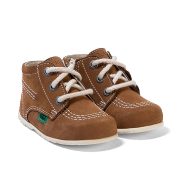 Front ¾ right of Baby Kick Hi Leather Tan