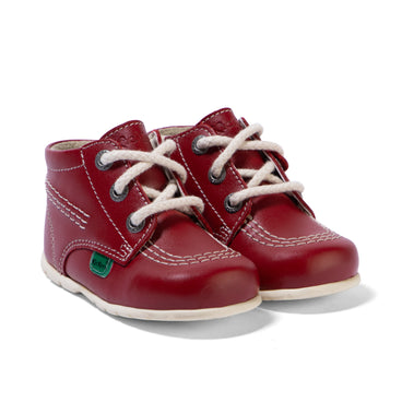 Front ¾ right of Baby Kick Hi Leather Red