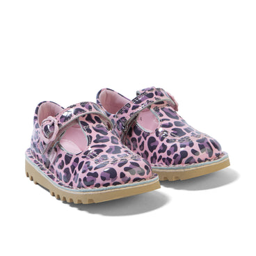 Front ¾ right of Infant Girls Kick T Leopard Patent Leather Pink
