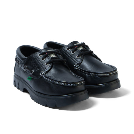 Front ¾ right of Adult Unisex Lennon Boatshoe Leather Black