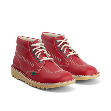 Front ¾ right of Adult Unisex Kick Hi Leather Alternative Red