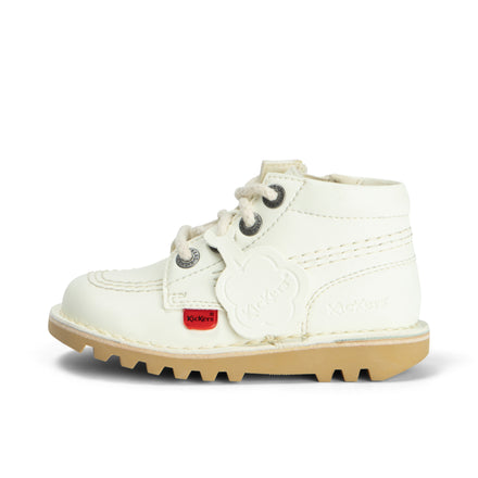 Left side view of Infant Unisex Kick Hi Zip Leather Alternative White