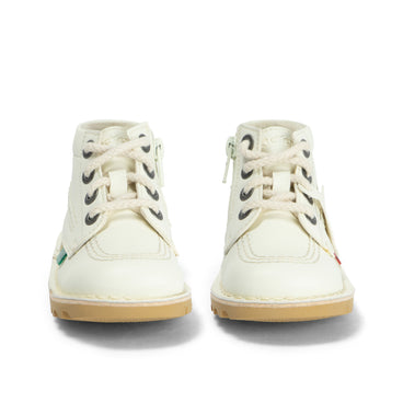 Front view of Infant Unisex Kick Hi Zip Leather Alternative White