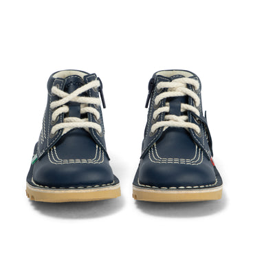 Front view of Infant Unisex Kick Hi Zip Leather Alternative Navy