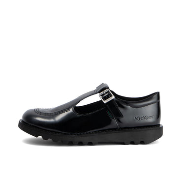 Left side view of Youth Womens Kick T Bar Leather Alternative Patent Leather Black
