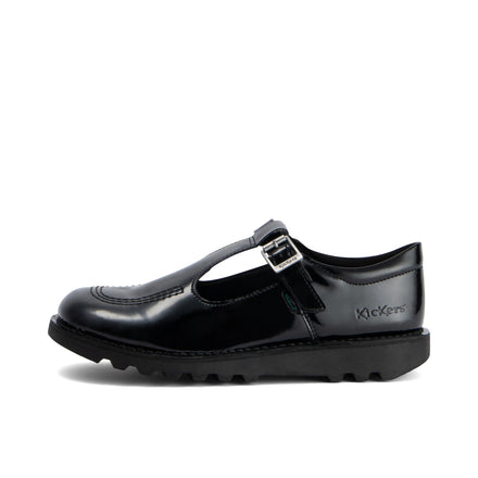 Left side view of Youth Womens Kick T Bar Leather Alternative Patent Leather Black