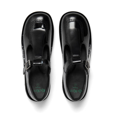 Detail view (Top view mapped) of Youth Womens Kick T Bar Leather Alternative Patent Leather Black