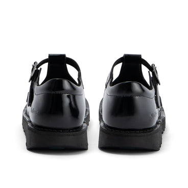 Back view of Youth Womens Kick T Bar Leather Alternative Patent Leather Black