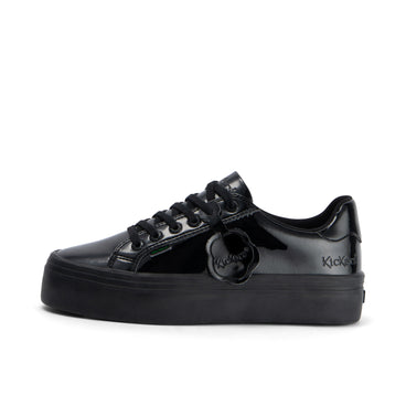 Left side view of Adult Womens Tovni stack Leather Alternative Patent Leather Black