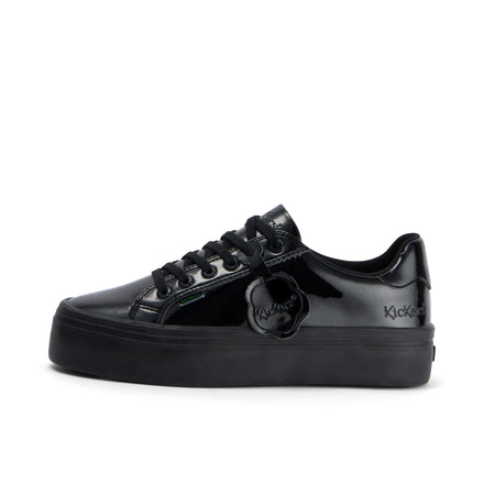 Left side view of Adult Womens Tovni stack Leather Alternative Patent Leather Black