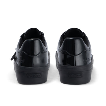 Back view of Adult Womens Tovni stack Leather Alternative Patent Leather Black