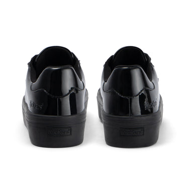 Back view of Youth Womens Tovni stack Leather Alternative Patent Leather Black