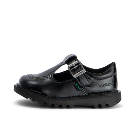 Left side view of Infant Girls Kick T Bar Leather Alternative Patent Leather Black