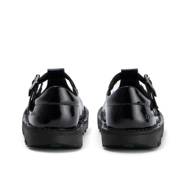 Back view of Infant Girls Kick T Bar Leather Alternative Patent Leather Black