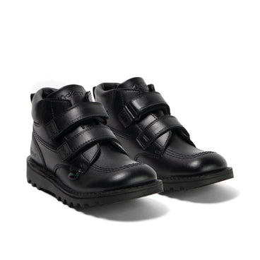 Front ¾ right of Junior Boys Kick Hi Roll Leather Black