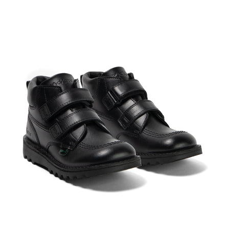 Front ¾ right of Junior Boys Kick Hi Roll Leather Black
