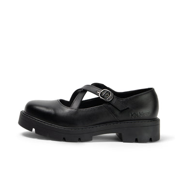 Left side view of Youth Womens Kori MJ Cross High shine leather Black