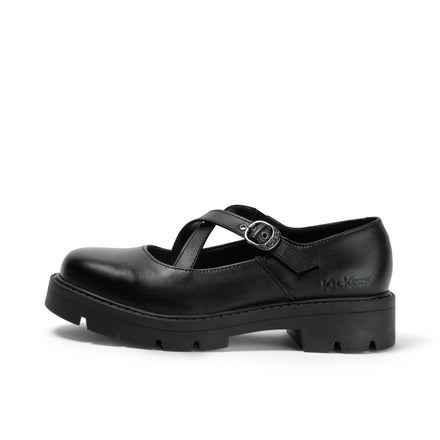 Left side view of Youth Womens Kori MJ Cross High shine leather Black