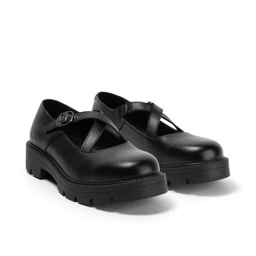 Front ¾ right of Youth Womens Kori MJ Cross High shine leather Black