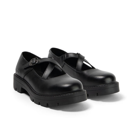 Front ¾ right of Youth Womens Kori MJ Cross High shine leather Black