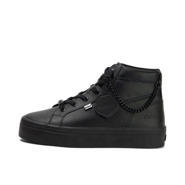 Left side view of Youth Womens Tovni Hi Stack Chain Leather Black