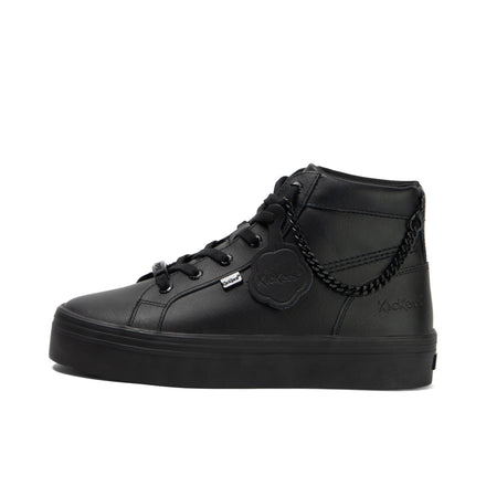 Left side view of Youth Womens Tovni Hi Stack Chain Leather Black