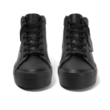 Front view of Youth Womens Tovni Hi Stack Chain Leather Black