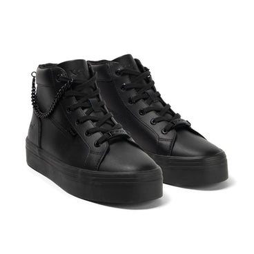 Front ¾ right of Youth Womens Tovni Hi Stack Chain Leather Black